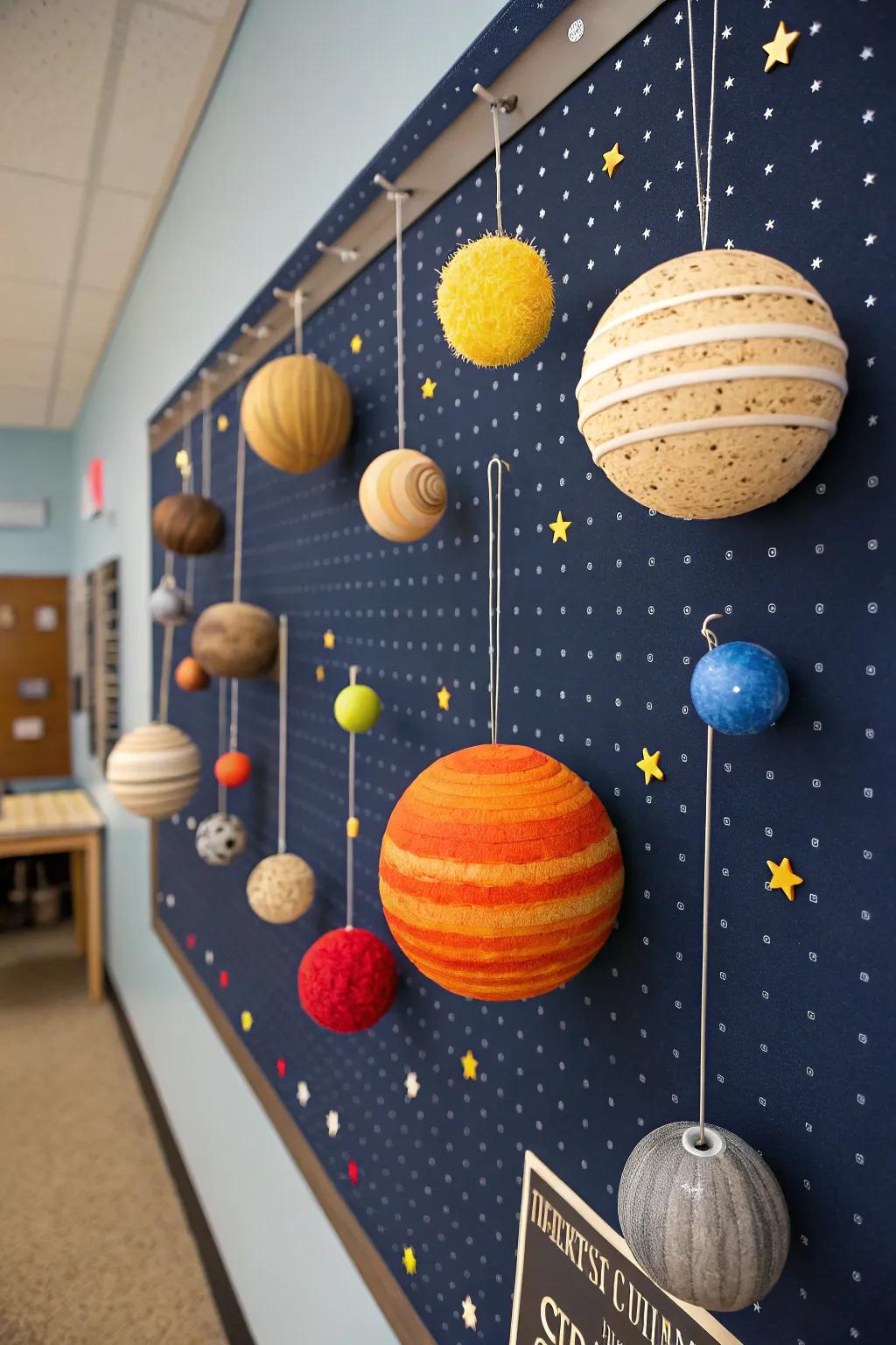 Elevate classroom learning with a craftsman-style solar system pegboard display.