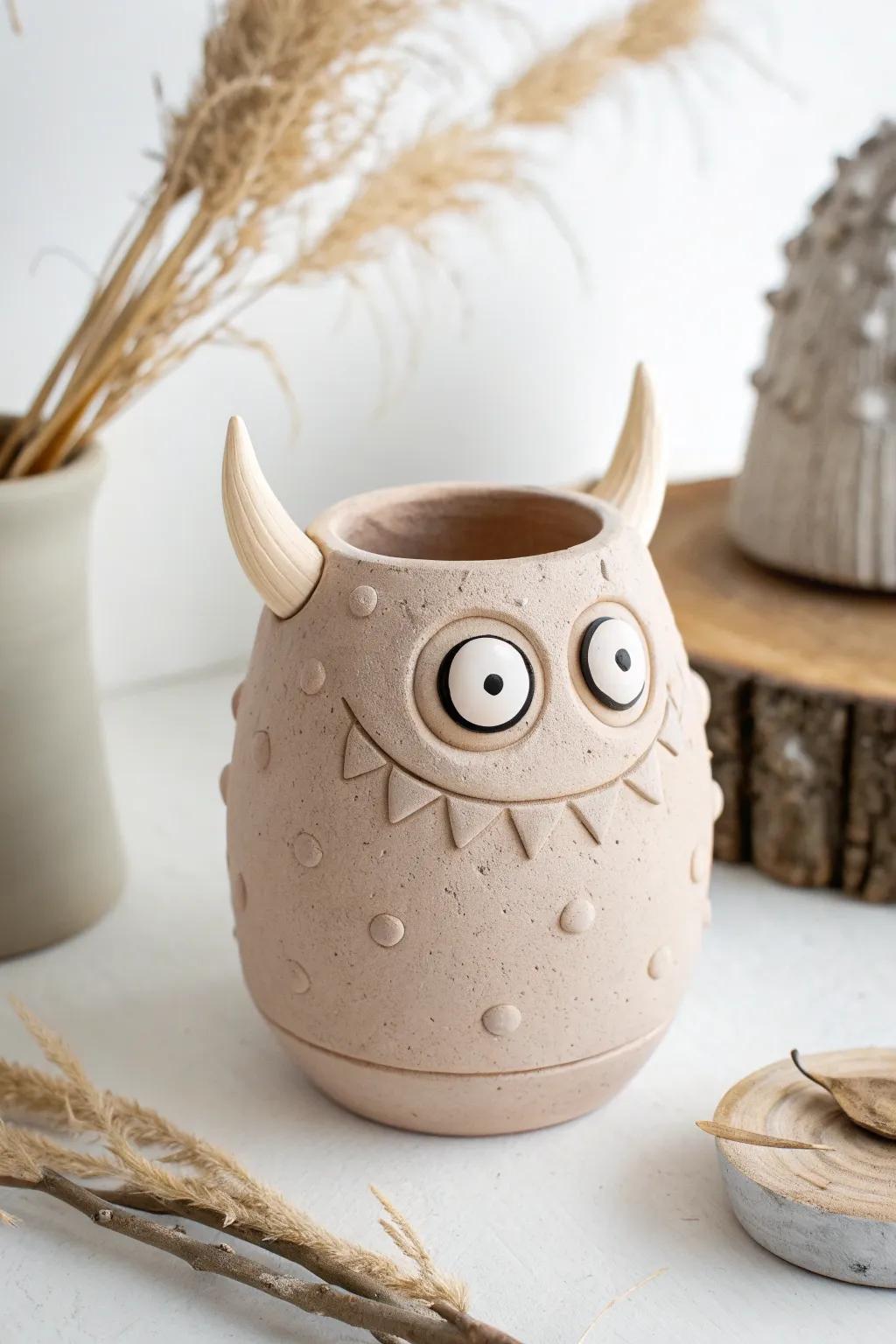Unleash creativity with this quirky monster clay pot, perfect for adding a playful touch to any room.