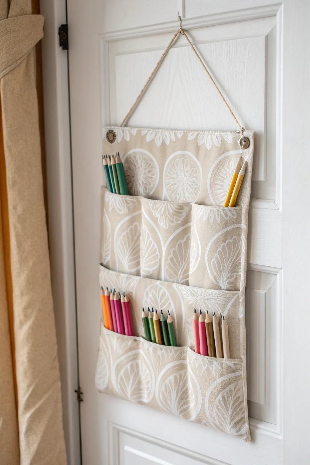 Transform your creative space with stylish hanging pockets for your colored pencils!