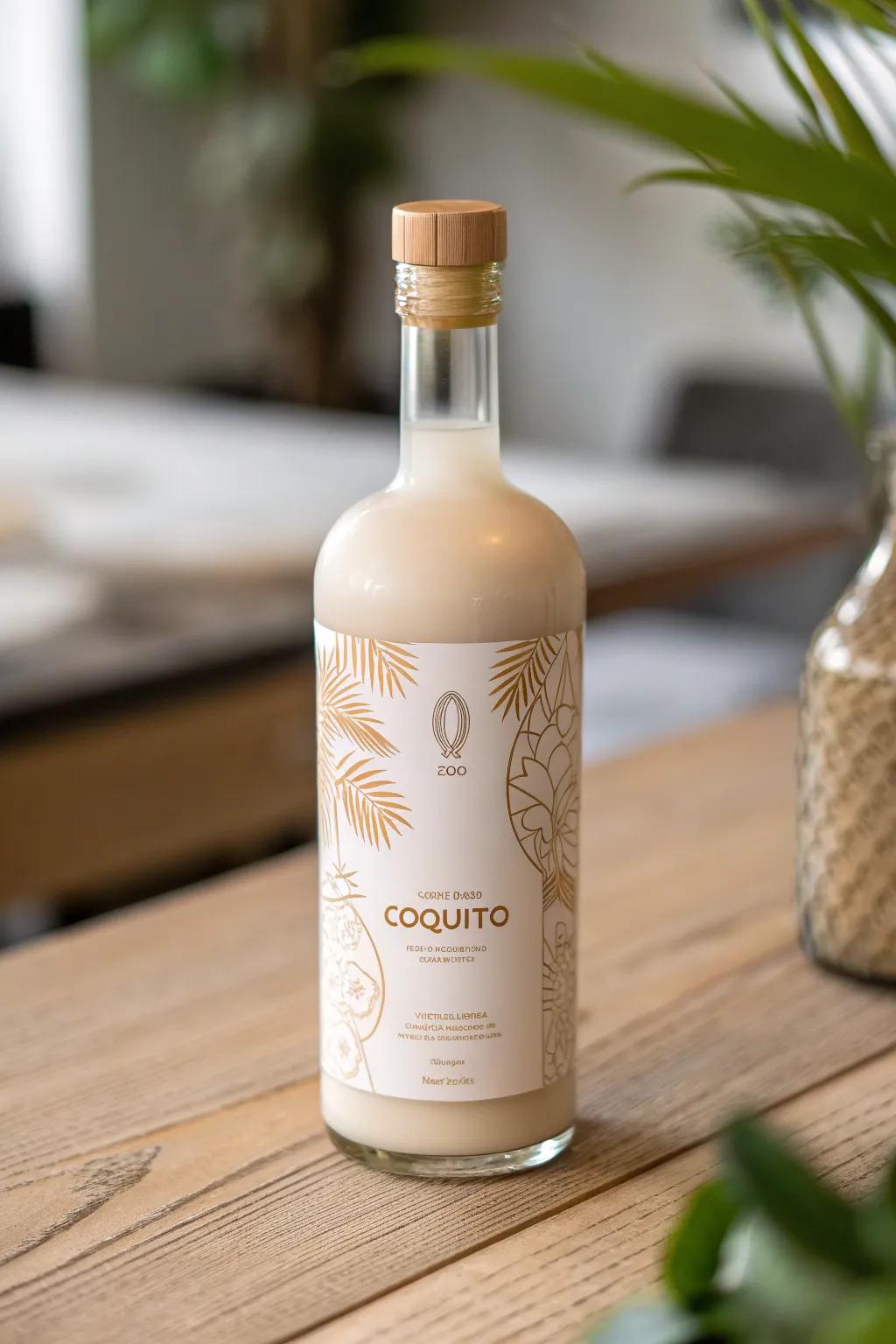 Simplicity meets elegance: a minimalist coquito label that lets the drink shine.