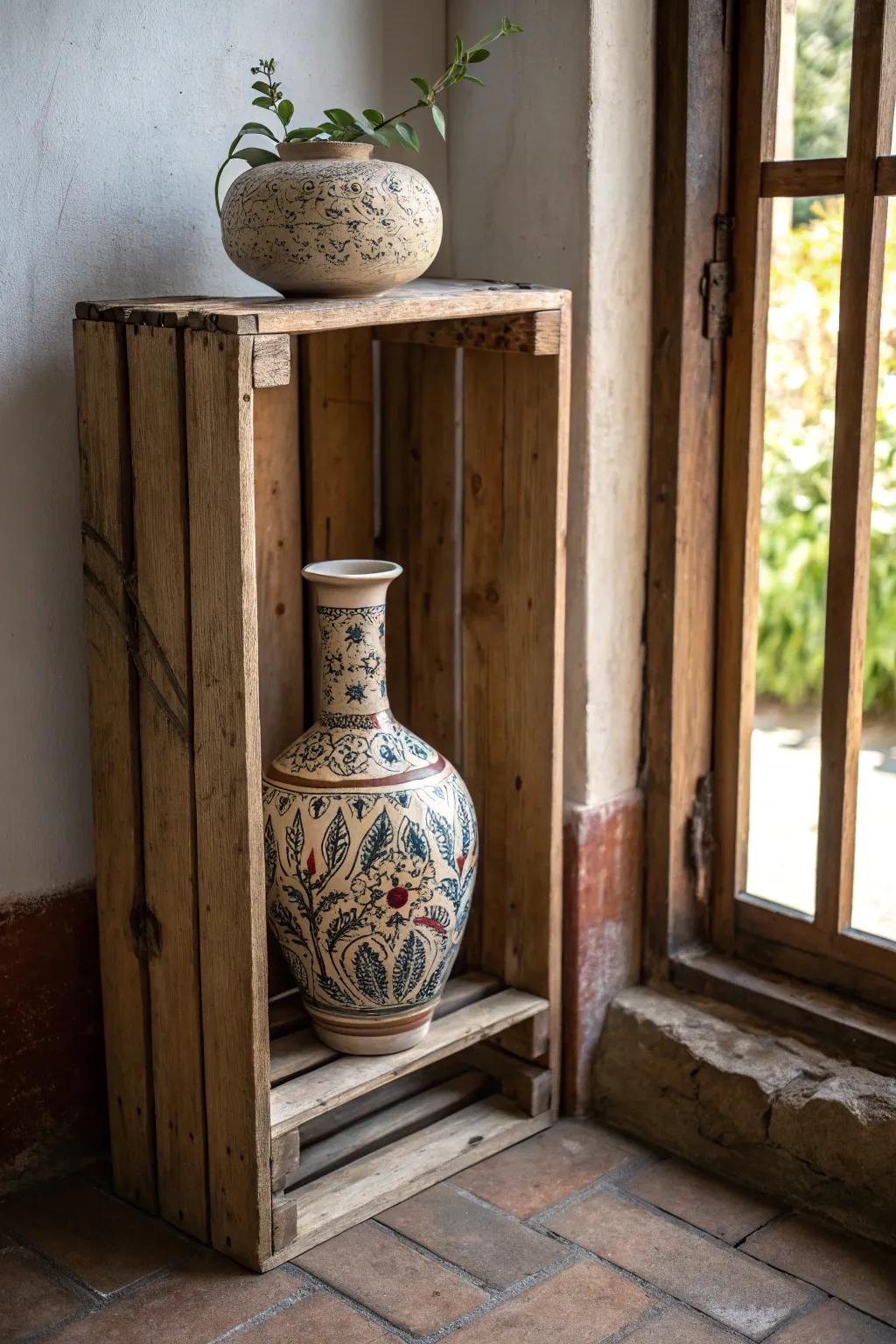 Transform your space with an artistic crate display that highlights your treasures.