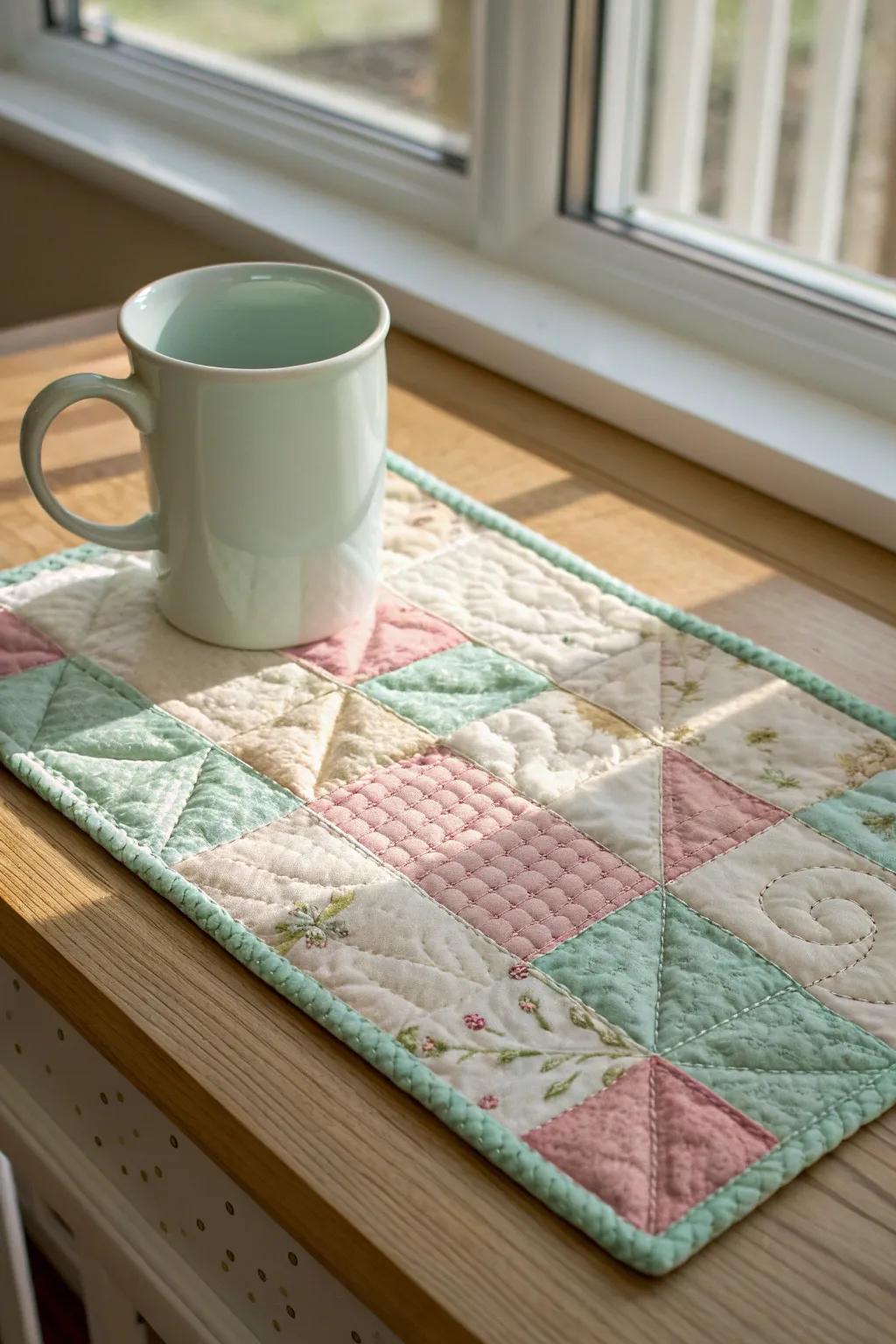 Add a touch of handmade warmth to your coffee moments with this charming crumb quilt mug rug. ☕✨ Perfect for cozy mornings and heartfelt gifts.