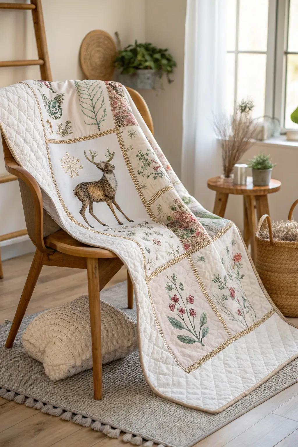 Embrace vintage charm with a deer panel quilt that feels like a cherished heirloom.