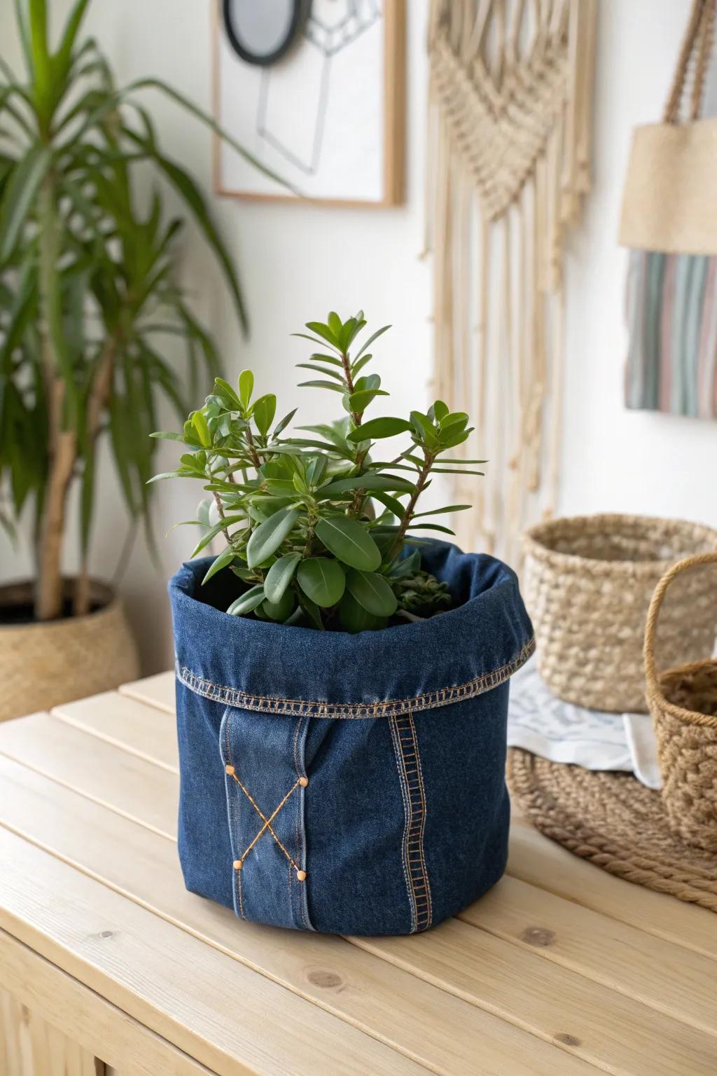 Elevate your greenery with a chic denim twist!