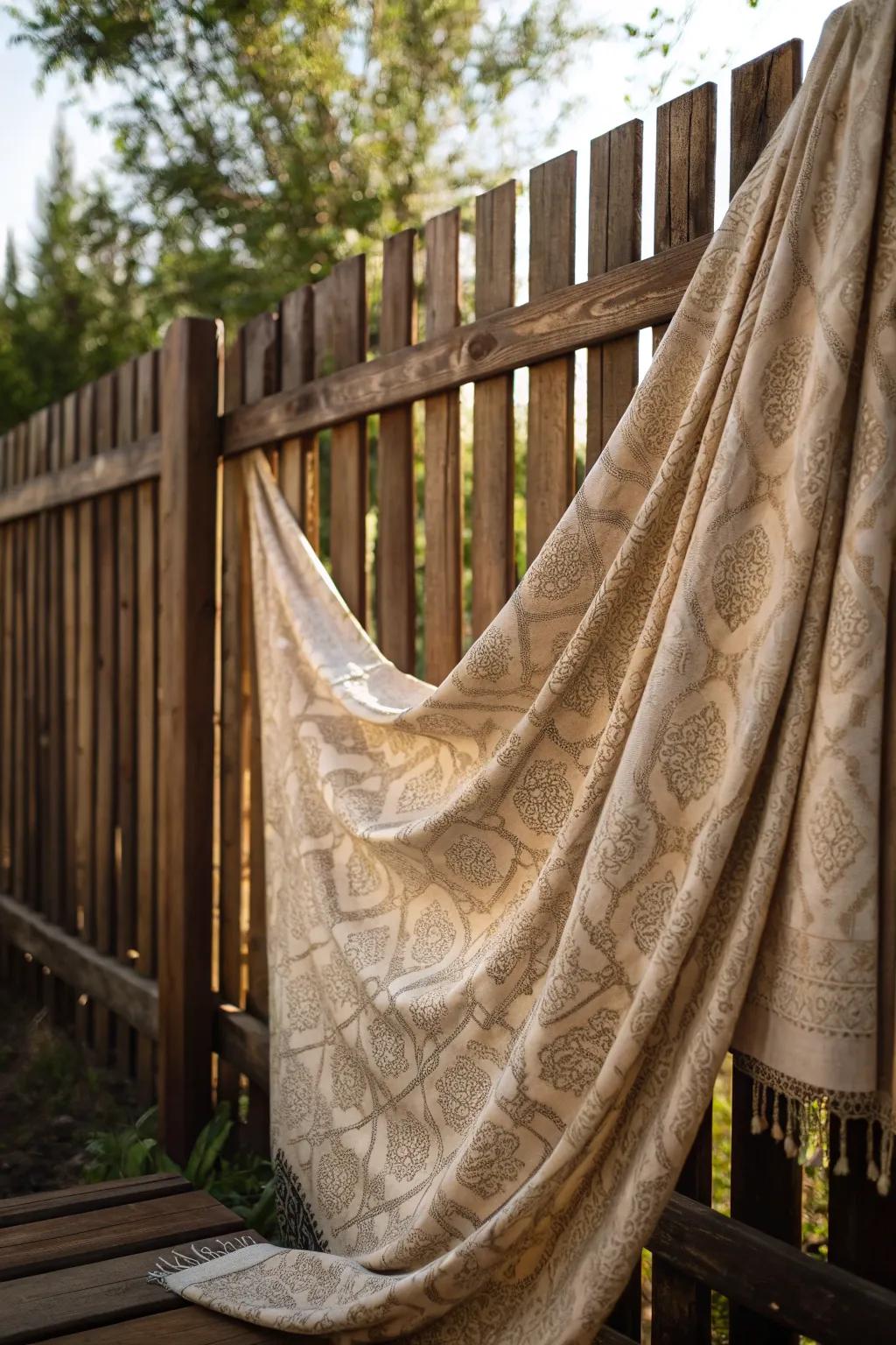 Elevate your outdoor space with handcrafted fabric panels for a touch of privacy and style.