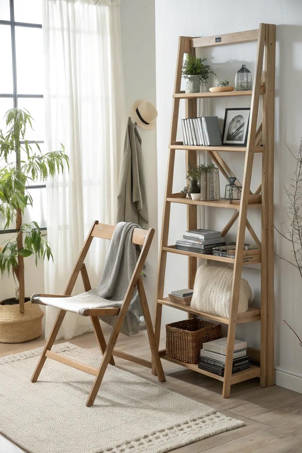 Transform your space with this chic DIY folding chair storage solution, where Scandinavian simplicity meets boho flair.