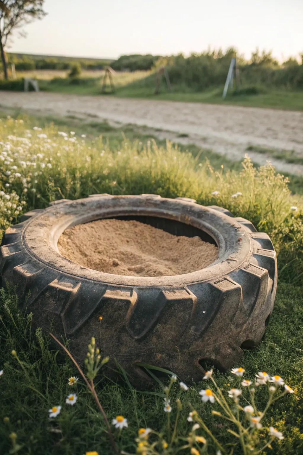 Transform playtime with this chic, recycled tire sandbox—where simplicity meets natural beauty.
