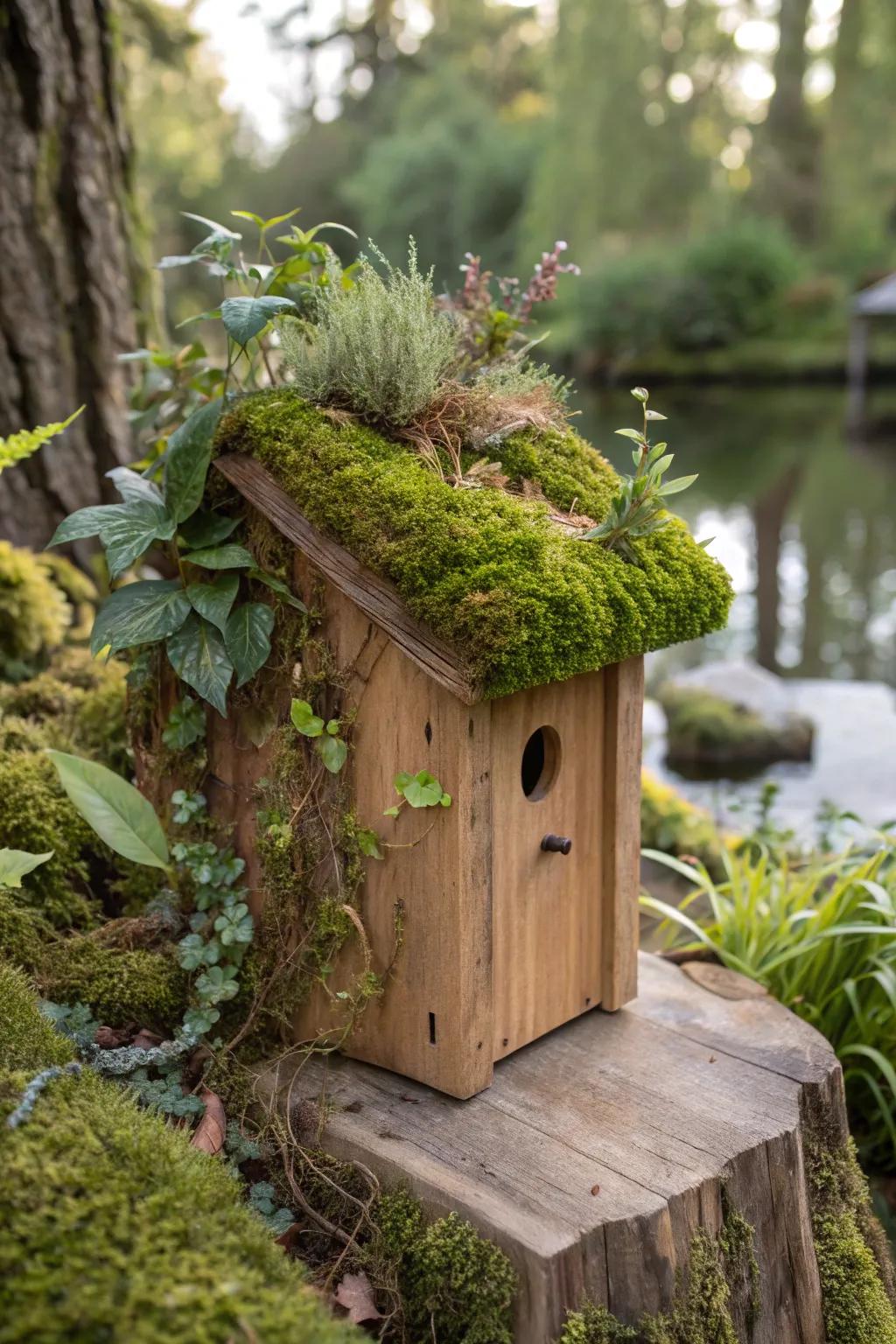 Nature's Retreat: A handcrafted nesting box, perfectly camouflaged for the shyest of ducks.