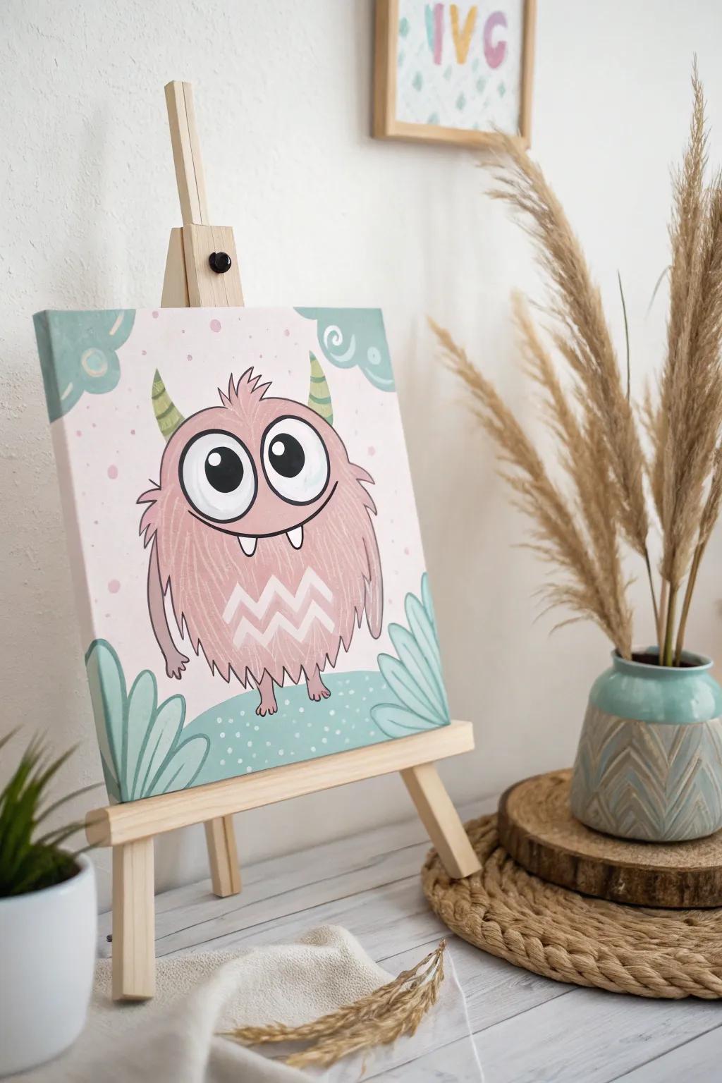 Bring joy to any room with this quirky, googly-eyed monster painting!