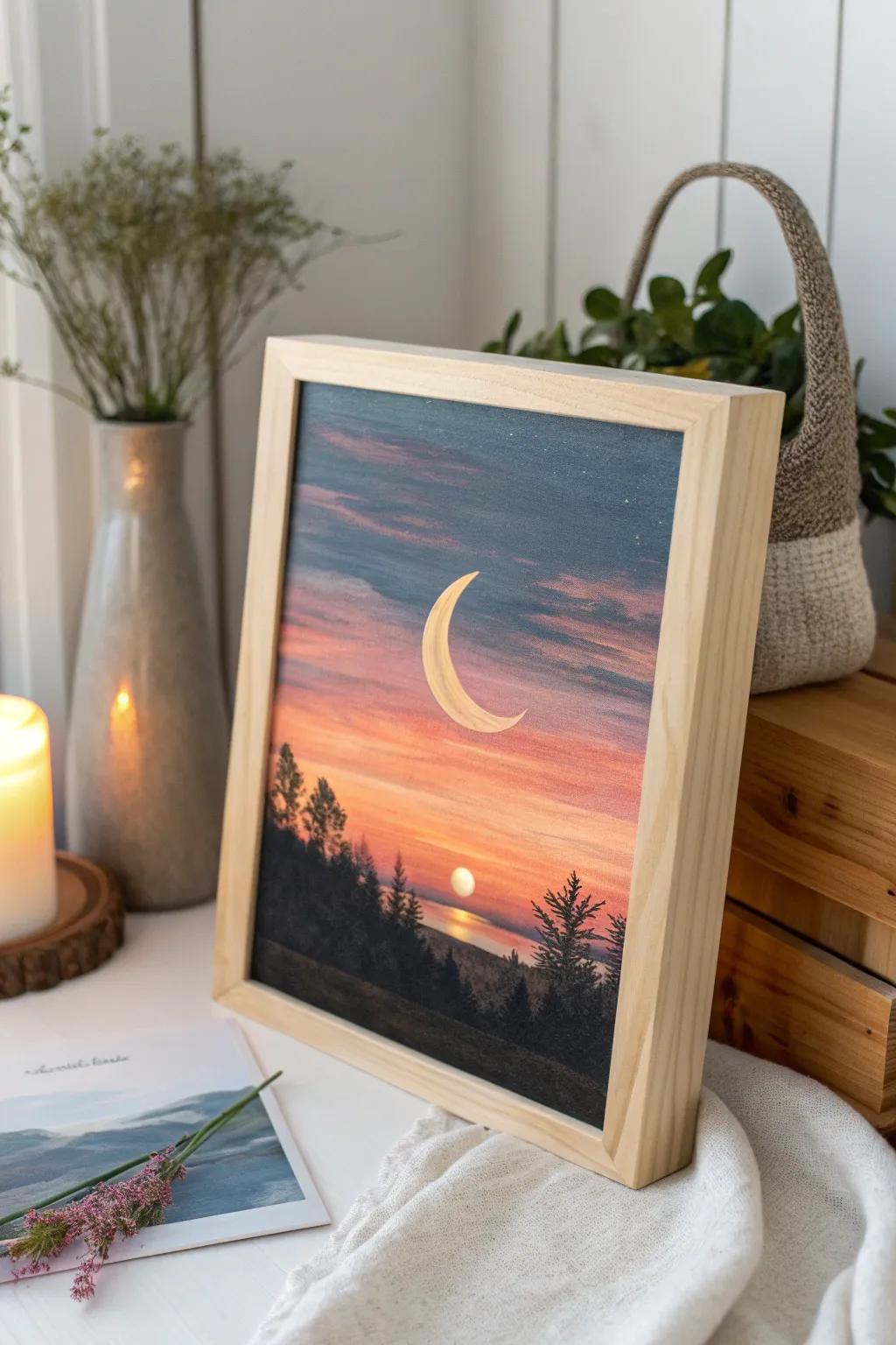 Embrace the mystical beauty of transition with this Scandinavian-inspired sunset-to-night painting.