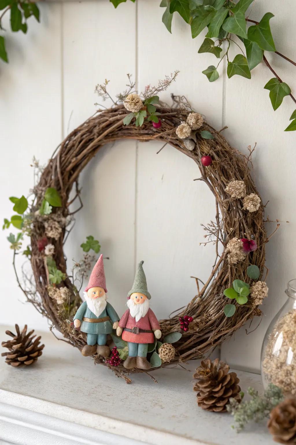 Welcome guests with a touch of magic and whimsy: a charming elf wreath to adorn your home.