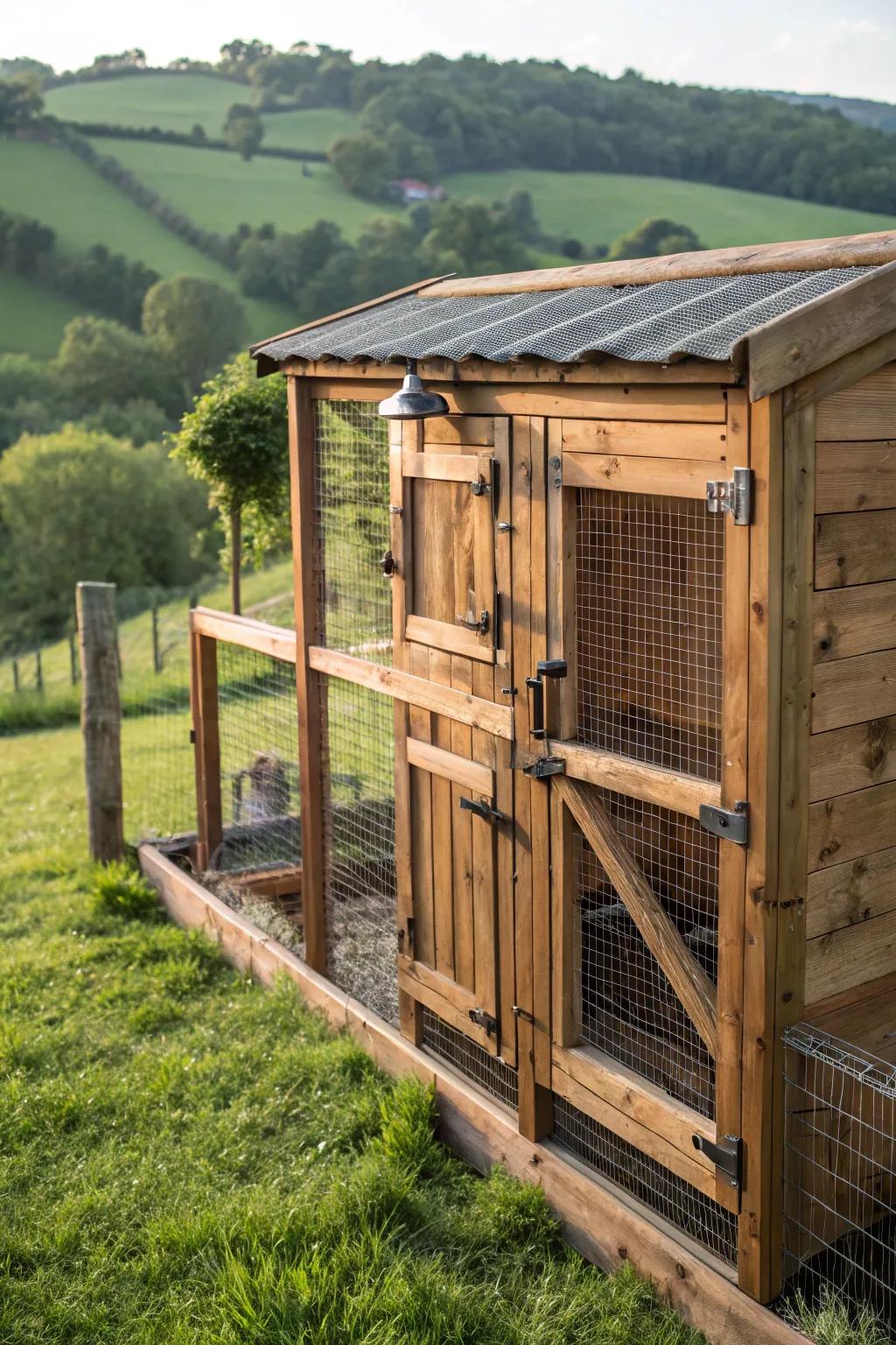 Secure your flock in style with this elegantly crafted predator-proof haven.
