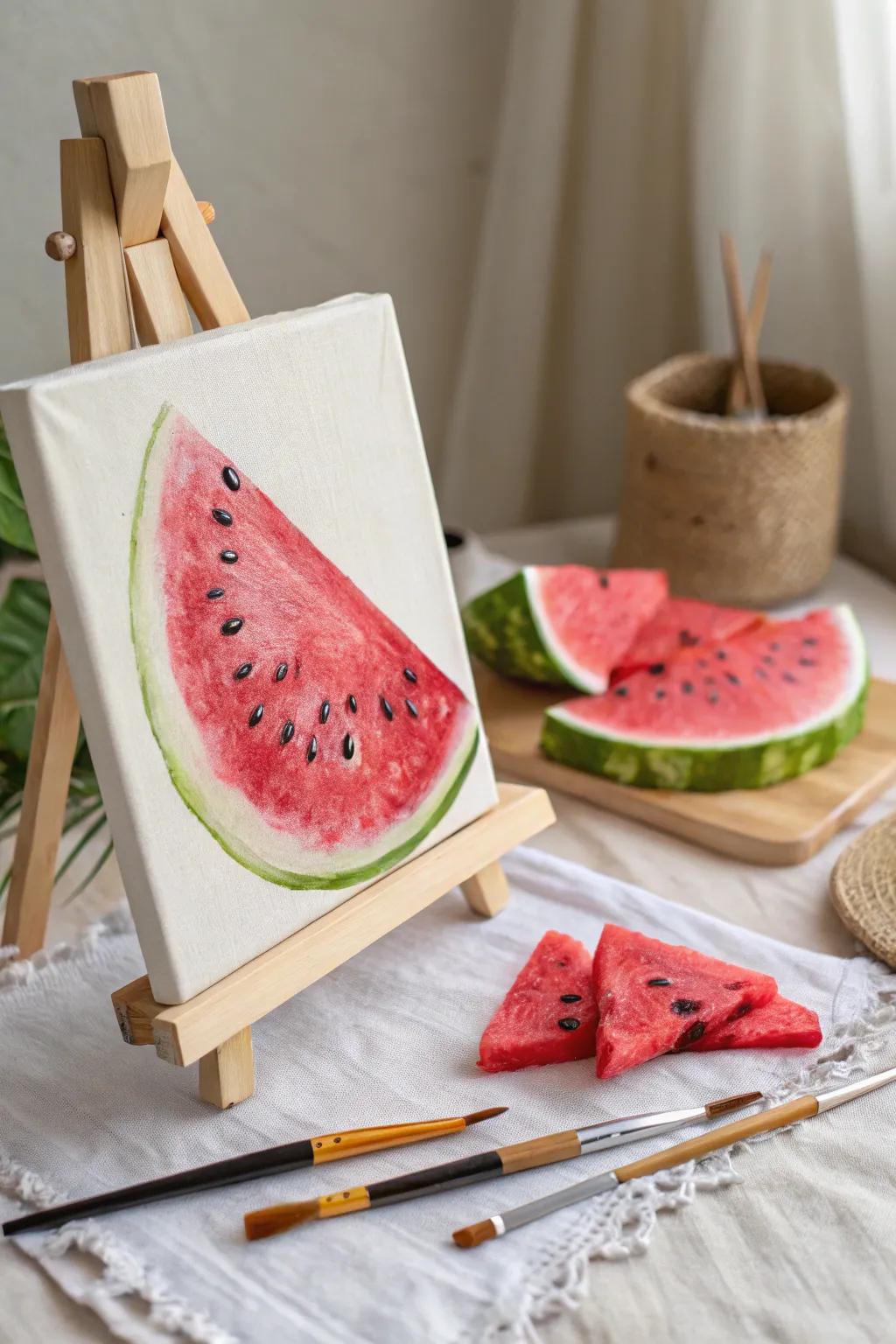 Dive into the art of texture with this juicy watermelon painting, where simplicity meets natural beauty. 🍉✨