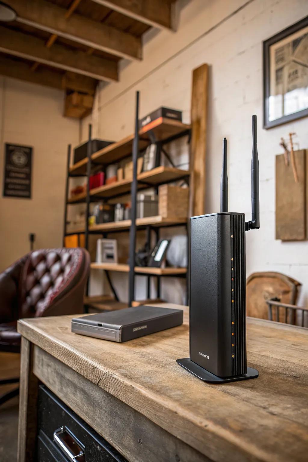 Boost your productivity with seamless connectivity in your garage office.