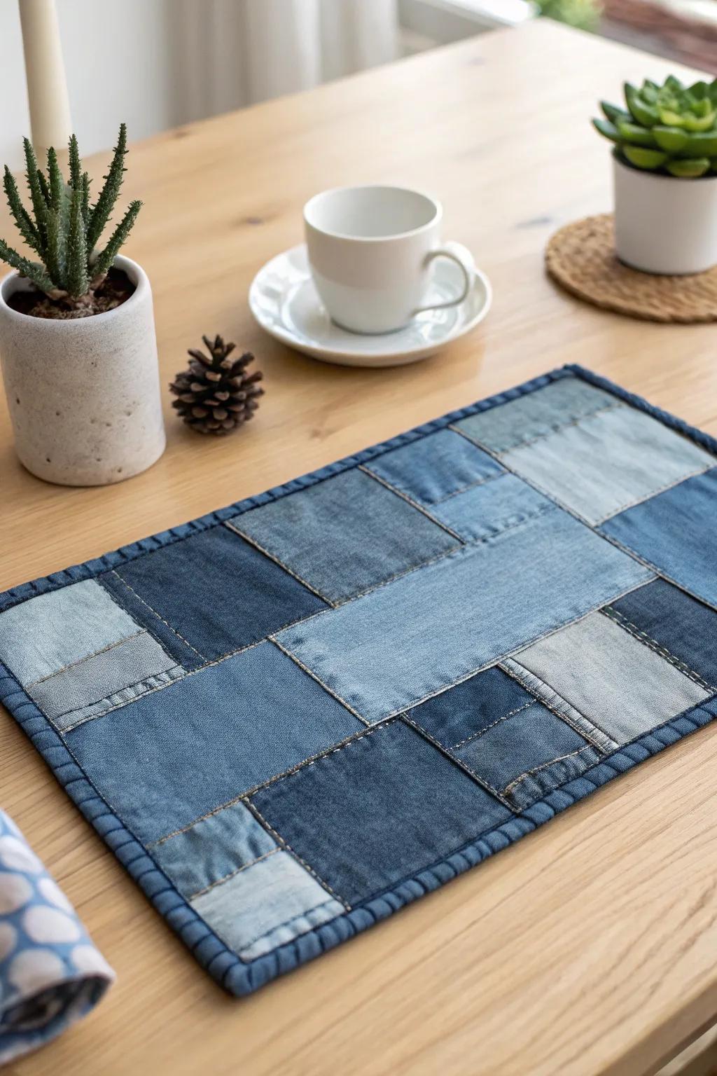 Transform your old jeans into chic and durable placemats that bring a touch of bohemian elegance to your table.