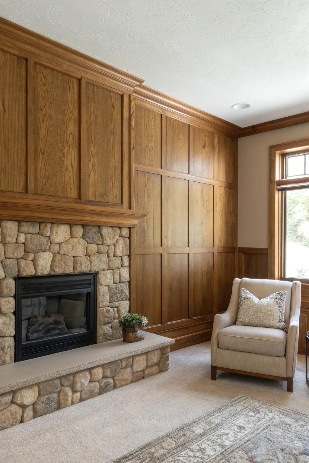 Elevate your space with the perfect blend of wood and stone, capturing the essence of minimalist elegance.