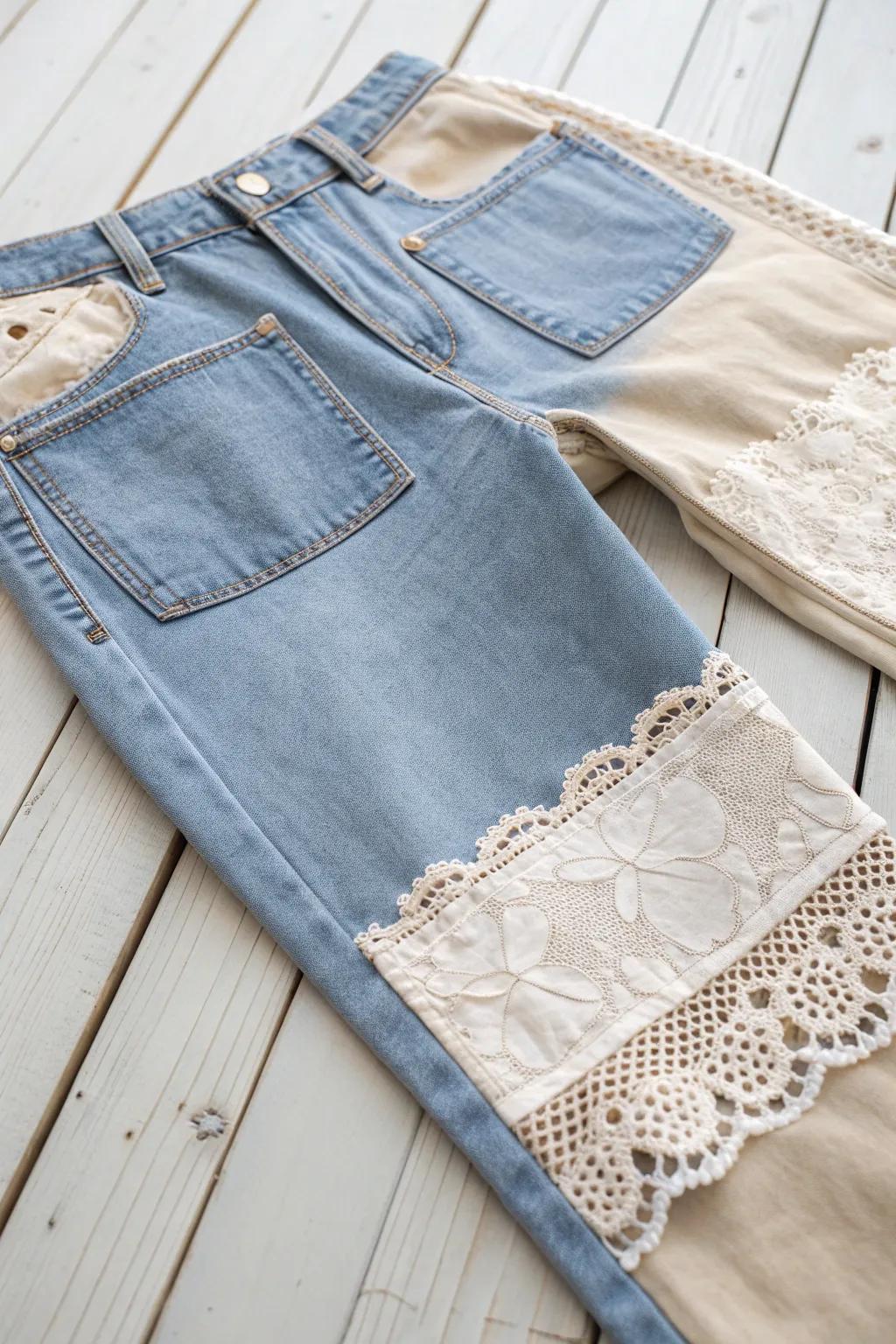 Elevate your denim game with creative fabric swaps – where craftsmanship meets style.