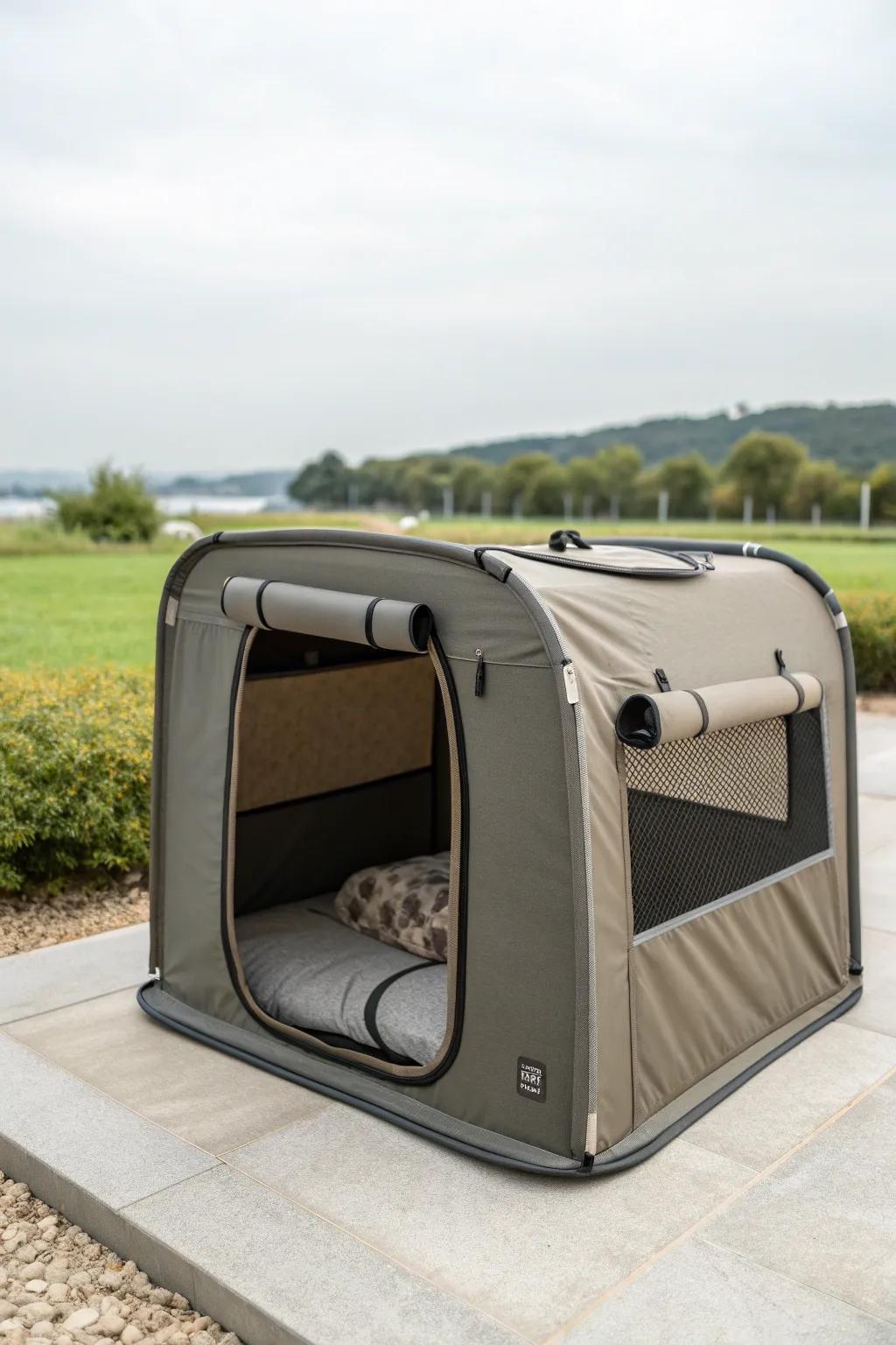 Travel in style with our durable and elegant portable pop-up kennel—crafted for the adventurous spirit.