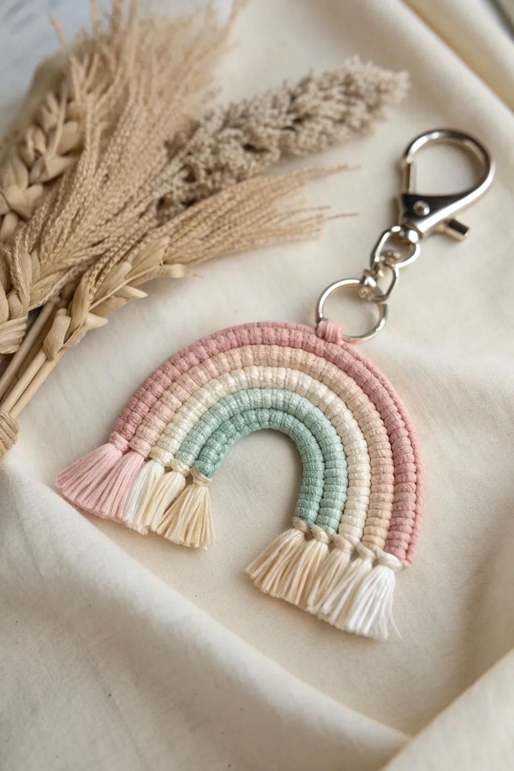 Add a touch of boho elegance to your keys with a DIY macrame rainbow keychain. 🌈✨
