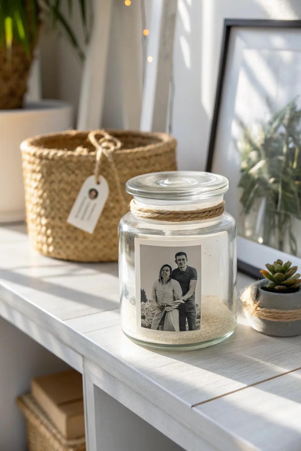 Add a touch of nostalgia to your kitchen with personalized photo labels for your jars.
