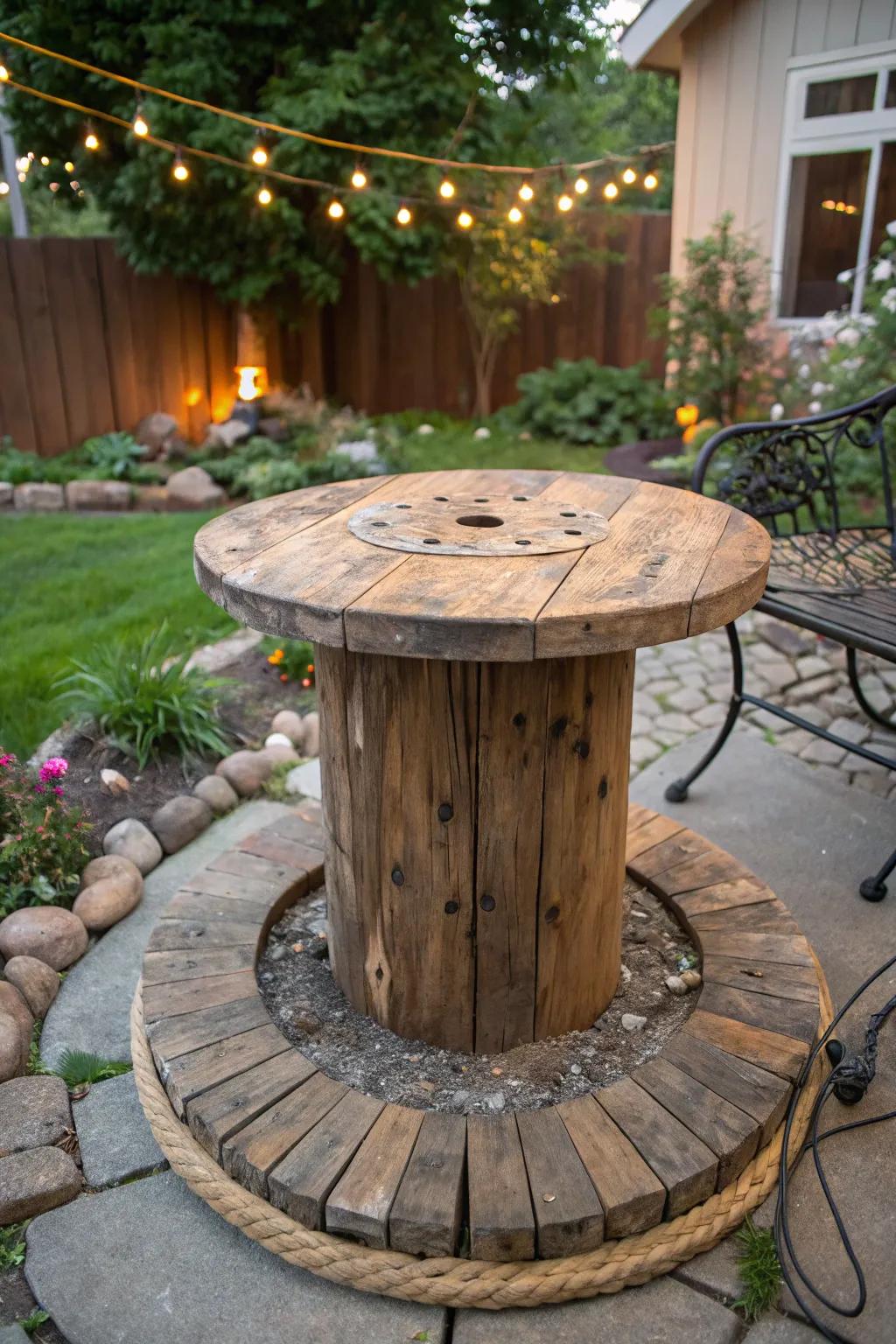Transform your firepit with a handcrafted wooden spool cover — the perfect blend of function and rustic charm.