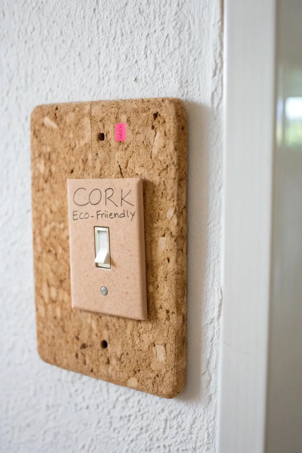 Elevate your space with a sustainable and stylish cork switch cover that doubles as a mini bulletin board.