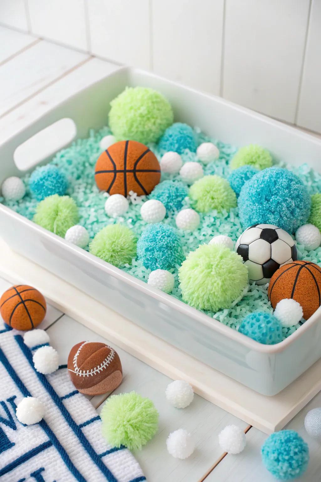 Dive into March Madness with a sensory bin that combines playful sports elements and soft textures. Perfect for little hands to explore and enjoy!