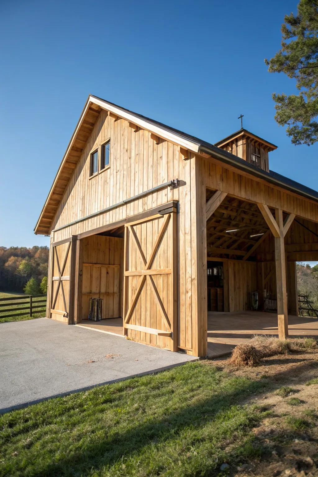 Embrace the breeze with this expertly crafted open pole barn design.
