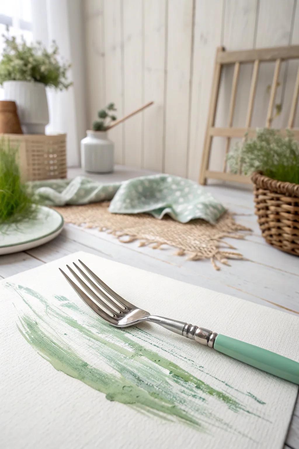 Discover the art of painting with unexpected tools: a fork for creating beautiful, textured landscapes.
