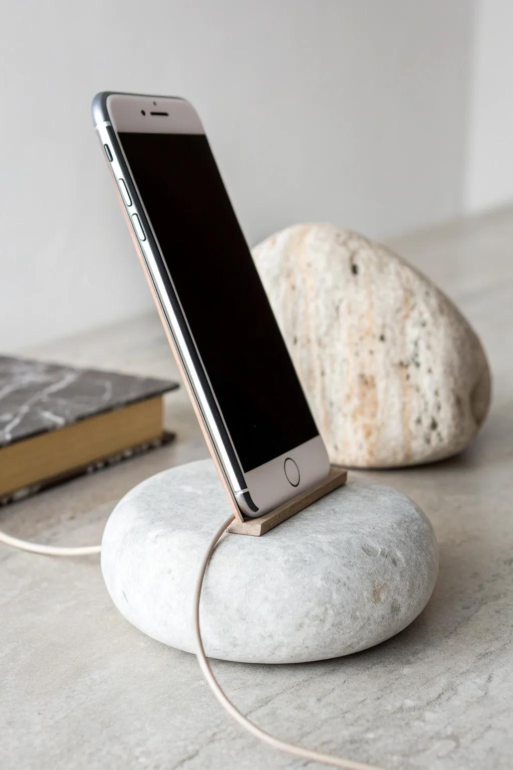 Bring nature to your workspace with this elegant stone phone stand—where simplicity meets artistry.