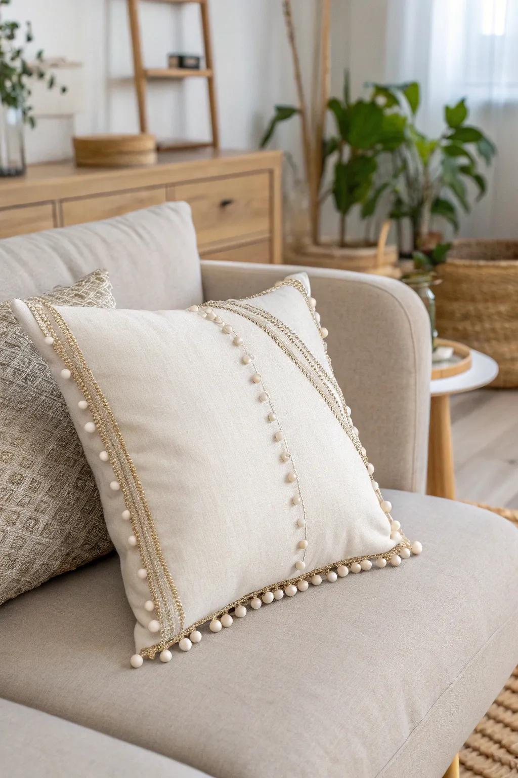 Elevate your decor with the enchanting allure of beaded trim, where simplicity meets a touch of sparkle.
