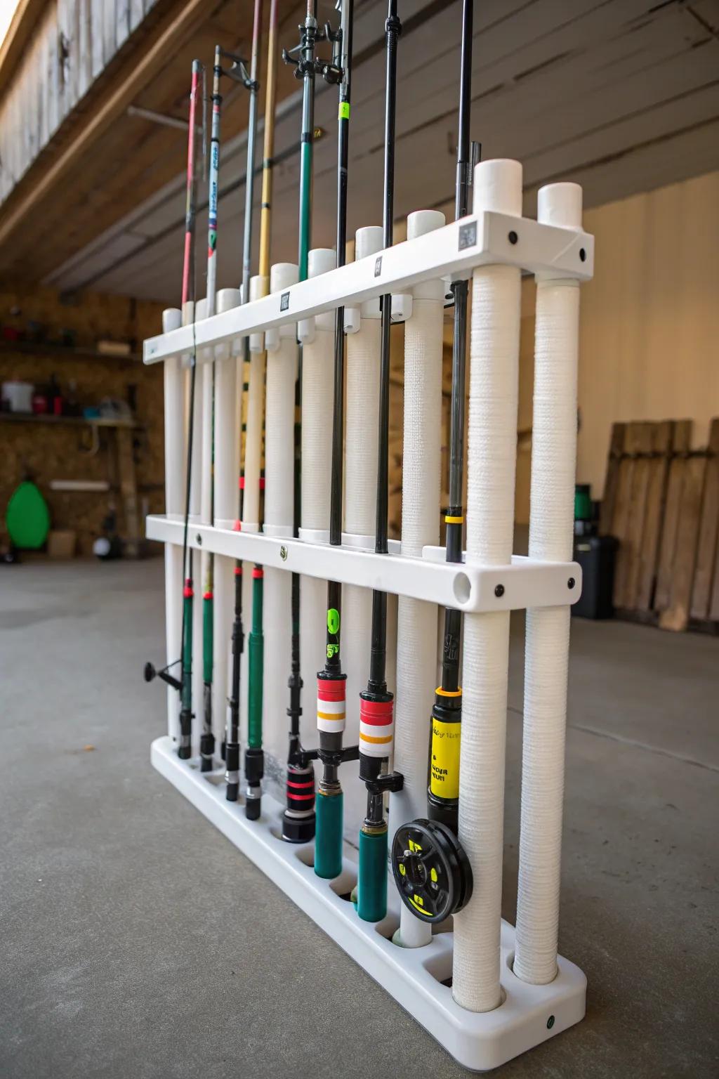 Elevate your garage organization with a DIY fishing rod solution—where craftsmanship meets functionality.