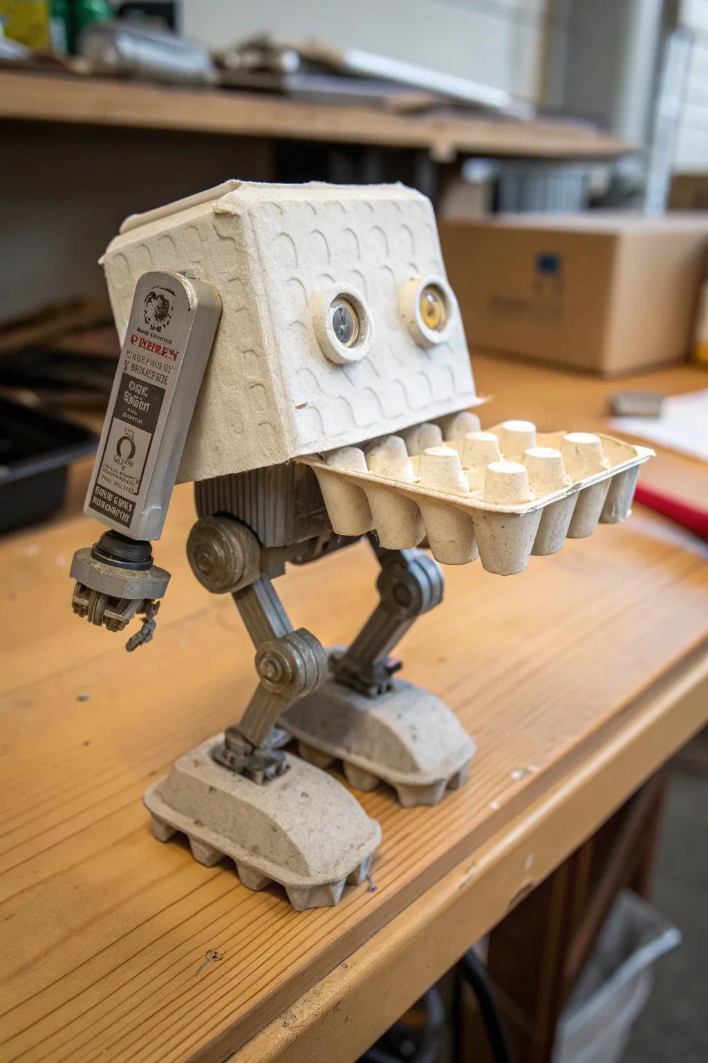 Craft the unexpected: Transform egg cartons into quirky robot feet with style!