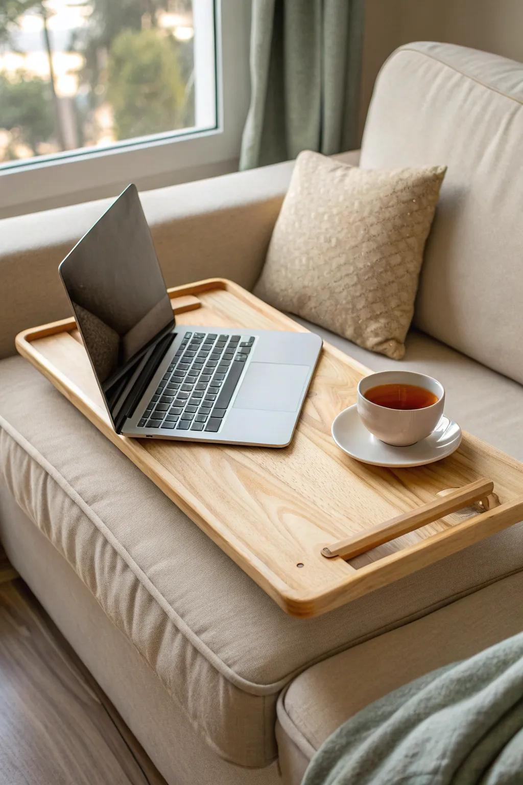 Elevate your work-from-home vibe with a chic lap desk made from a repurposed cabinet door. Style meets function in this cozy setup!