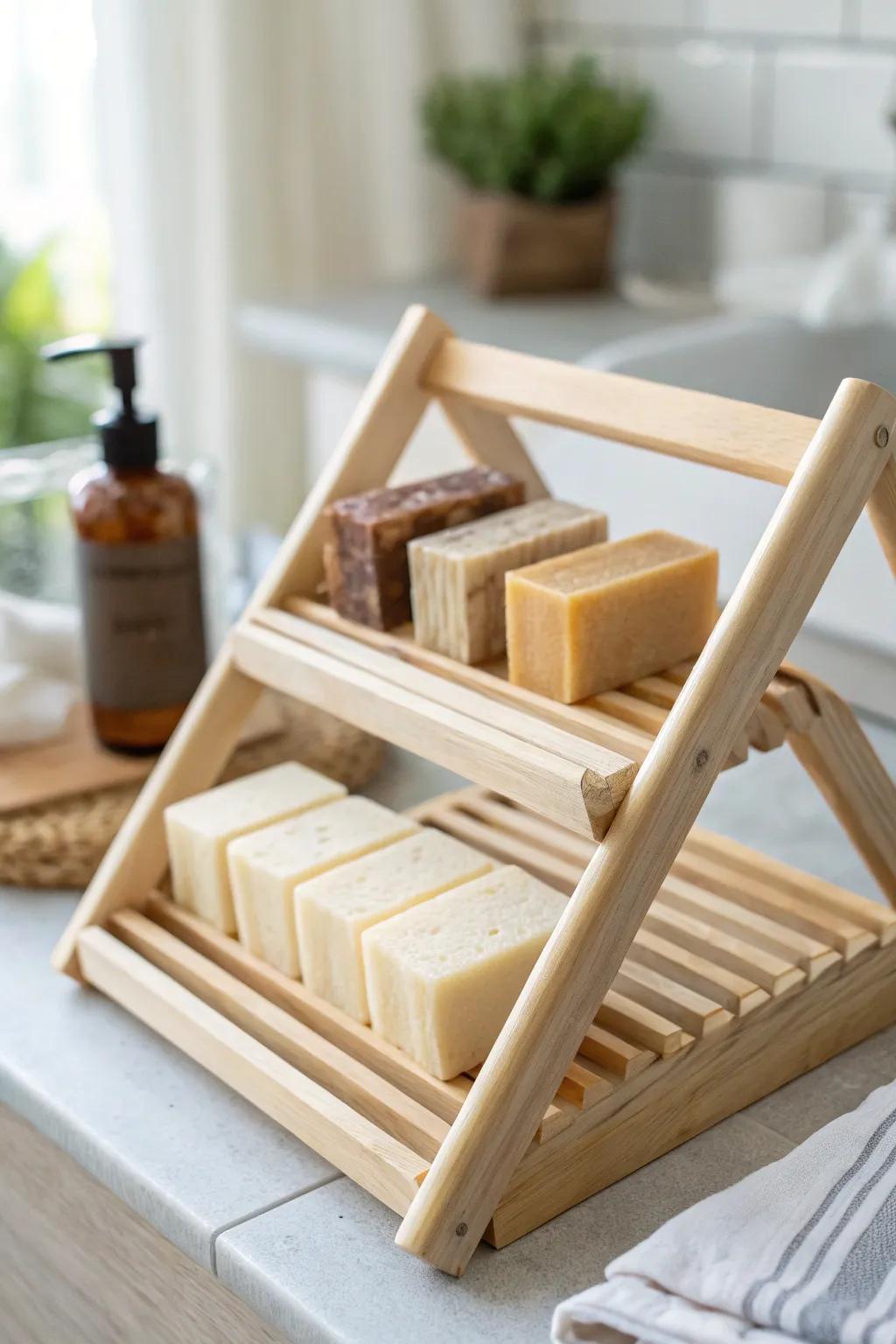 Embrace eco-friendly elegance with this handcrafted soap curing rack made from recycled wood.