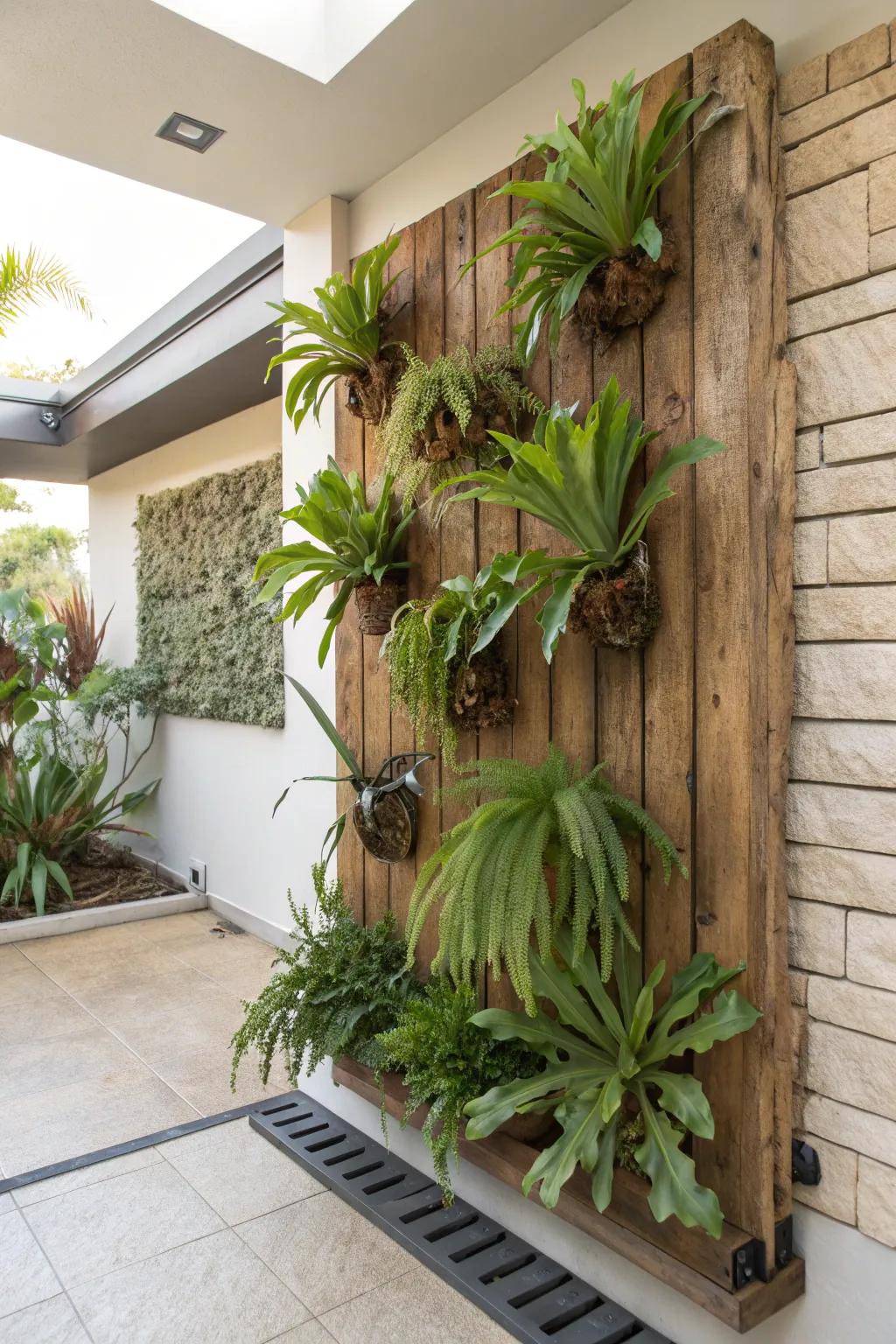 Transform your space with a stunning vertical garden wall - a green oasis of simplicity and natural beauty.