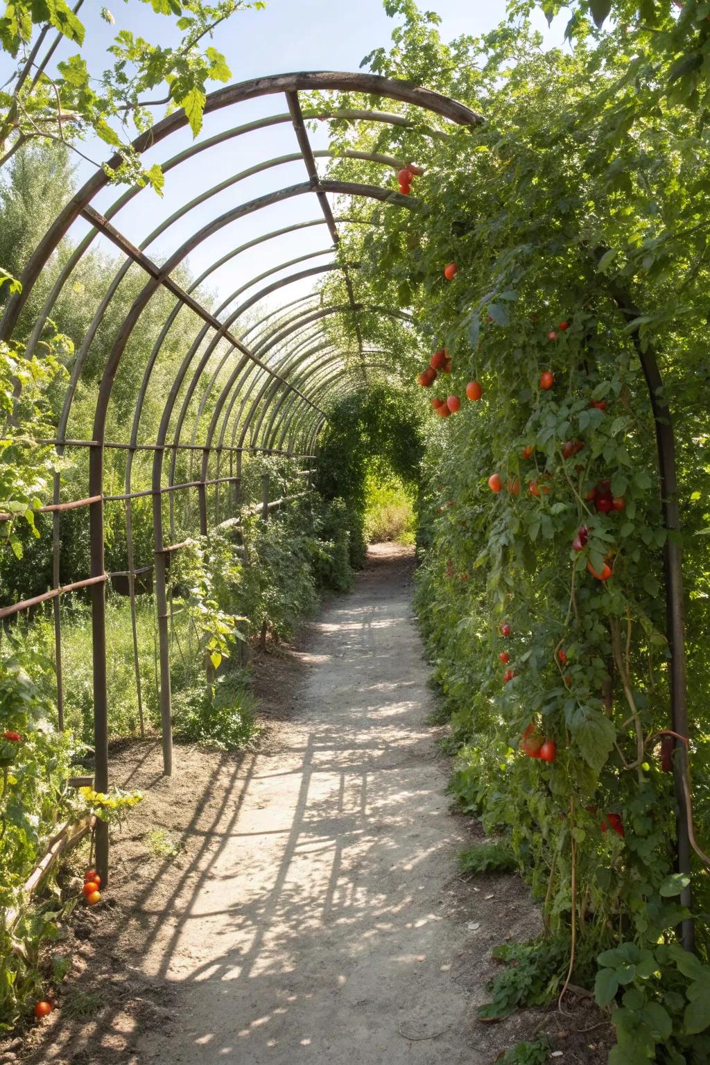 Step into nature's elegance with a stunning cattle panel arch, where simplicity meets natural beauty.