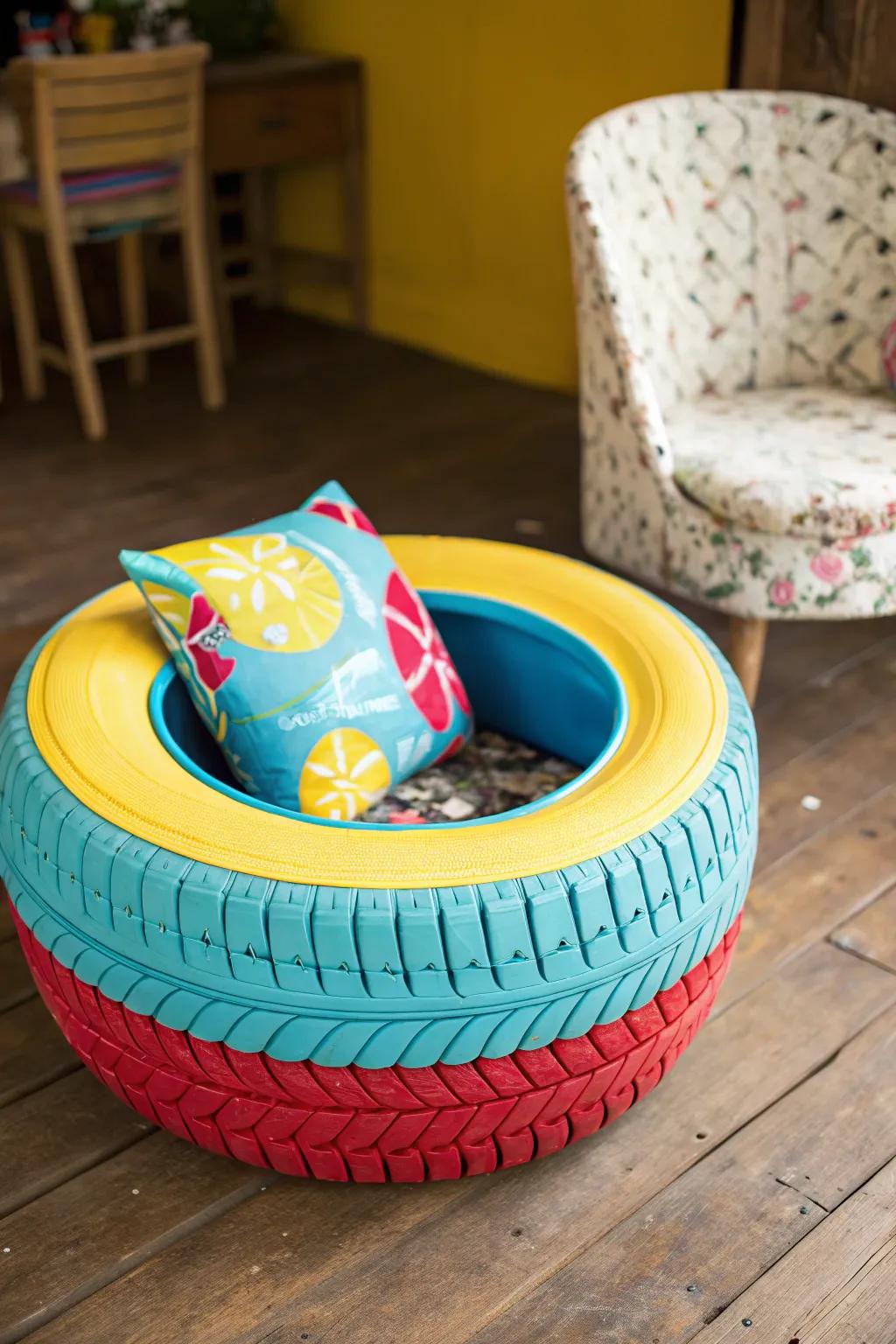 Transform playrooms with these colorful, handcrafted tire chairs for kids!