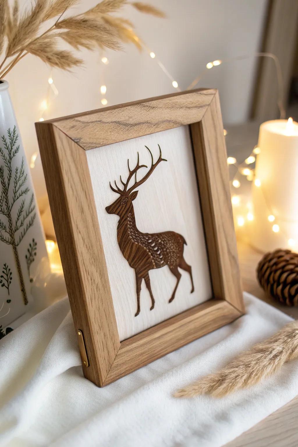 Capture the wild essence with a handcrafted deer silhouette frame—perfect for a nature-inspired nursery.