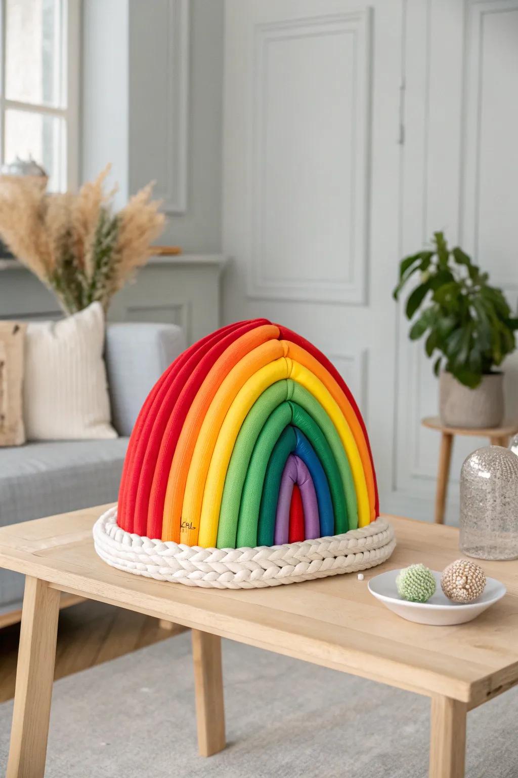 Add a splash of color to your day with this whimsical rainbow balloon hat!
