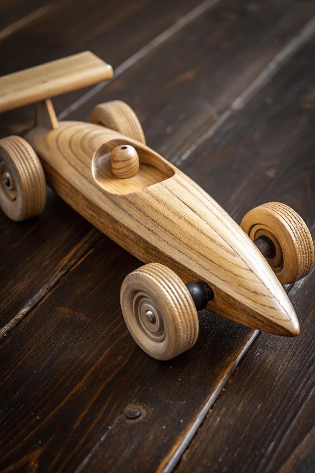 Experience the speed and elegance of a teardrop-shaped pinewood derby car, crafted to perfection.