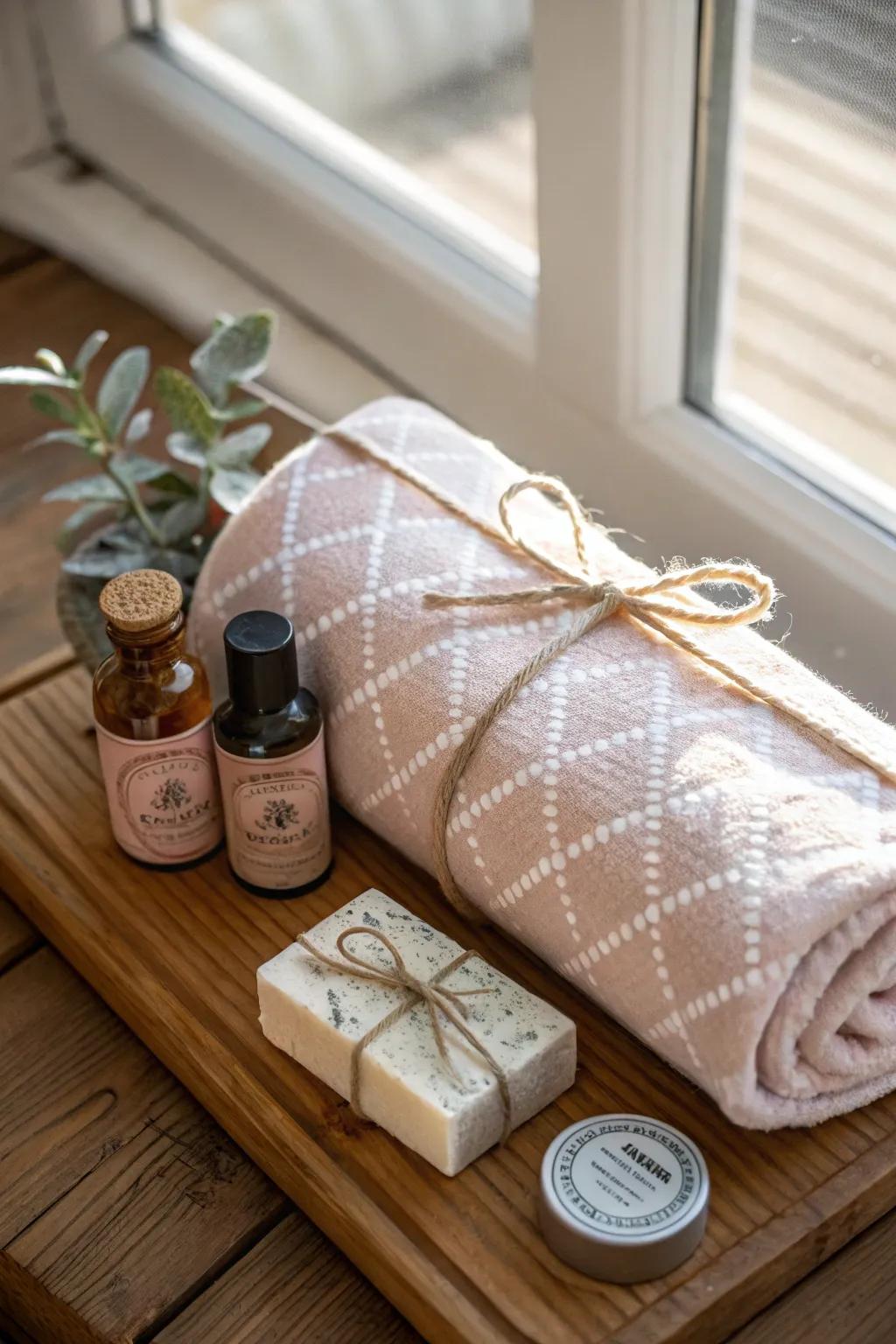 Elevate your gifting game with this beautifully wrapped towel set, perfect for a spa-like experience at home. #ScandinavianStyle #GiftInspiration