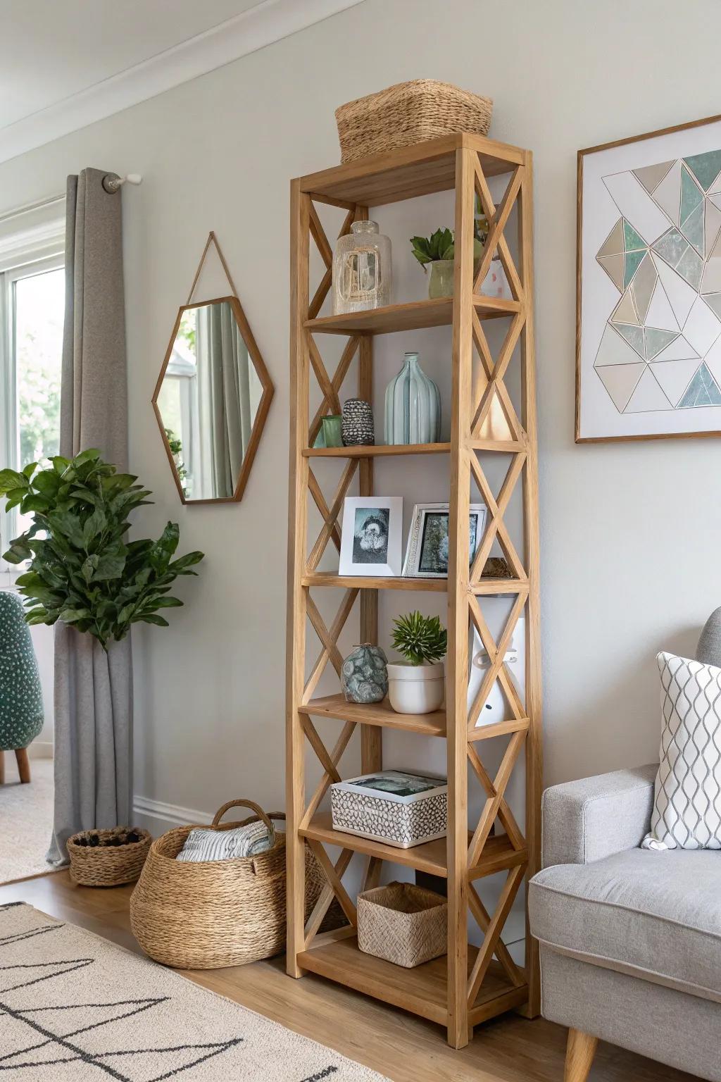 Reflect light and style: Transform your bookshelf with chic mirrors and boho flair.
