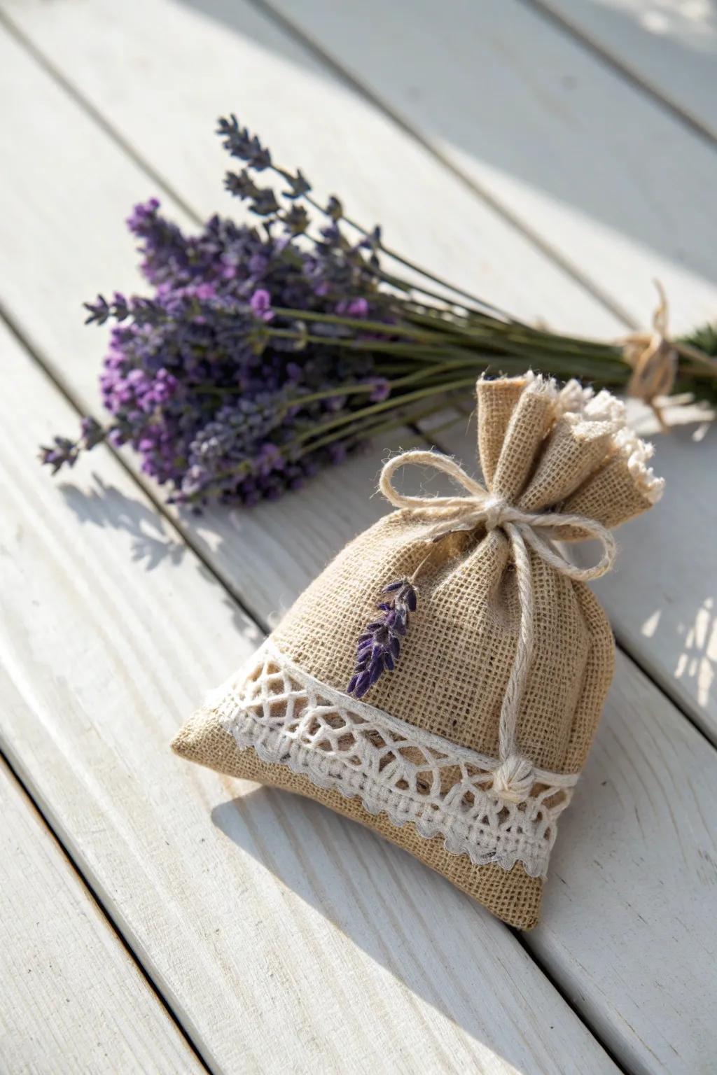 Elevate your drawer game with a touch of rustic elegance: handcrafted burlap sachets filled with fragrant lavender.
