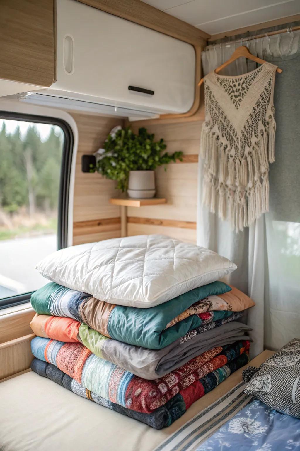 Maximize your camper space with stylish vacuum-sealed storage solutions.
