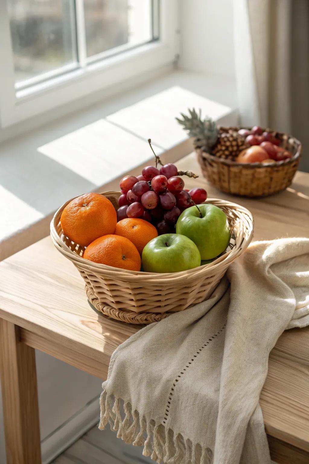 A simple yet vibrant touch of care: A fruit basket filled with love and freshness.
