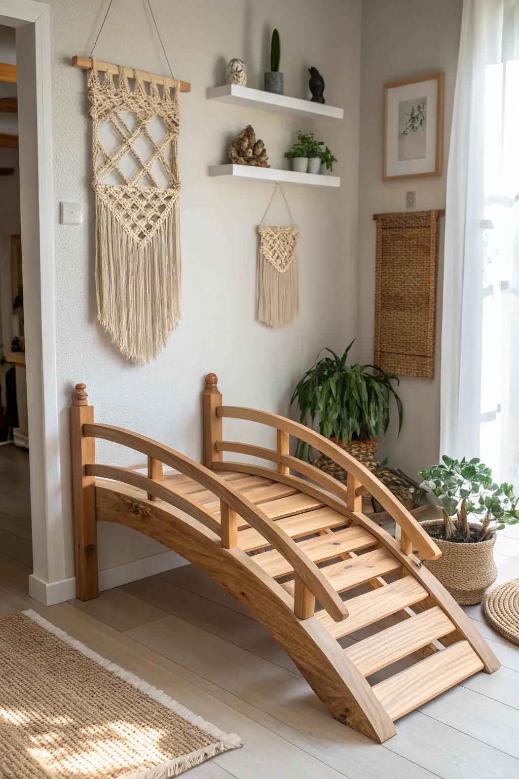 Elevate your cat's playtime with a stylish bridge that combines Scandinavian minimalism with boho charm.