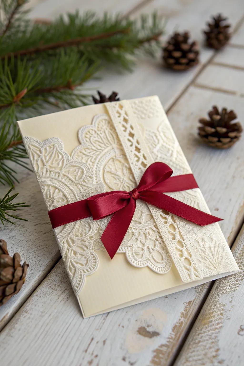 Crafted with Love: Elevate your Christmas card game with elegant lace and ribbon accents. Perfect for making every mom's holiday special.