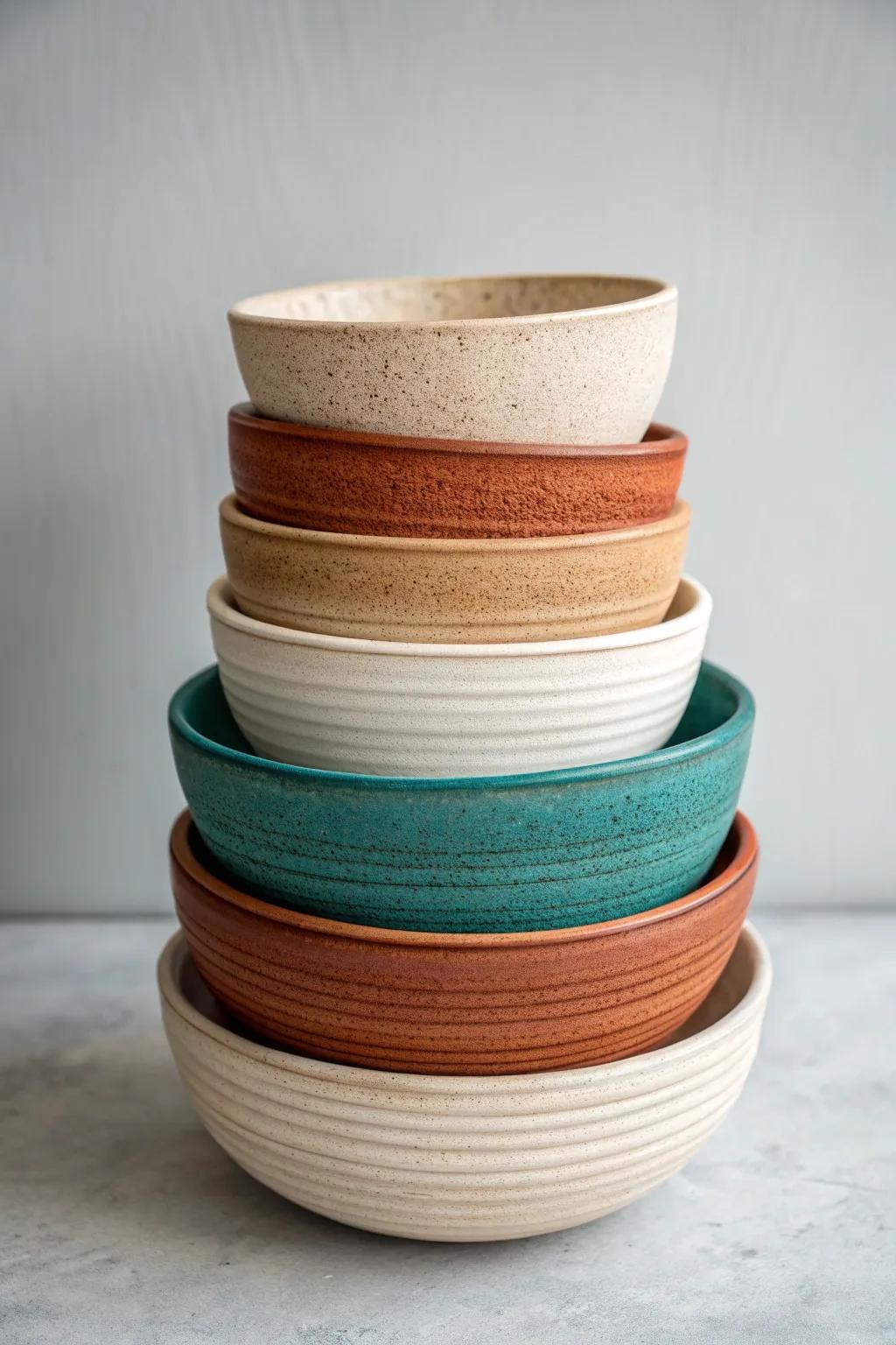 Elevate your table decor with stacked coil bowls for a touch of artistic elegance.