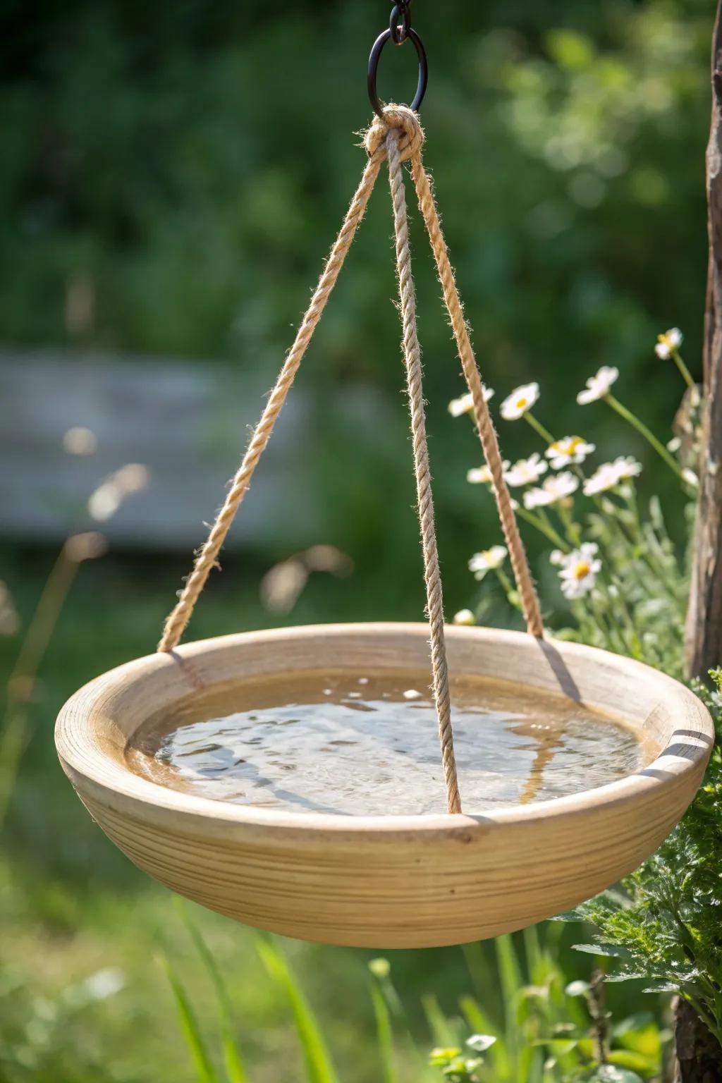 Elevate your garden space with a chic hanging bird bath — where simplicity meets natural elegance!